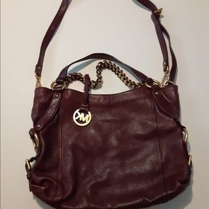 Michael Kors Burgundy Satchel with Gold Detailing